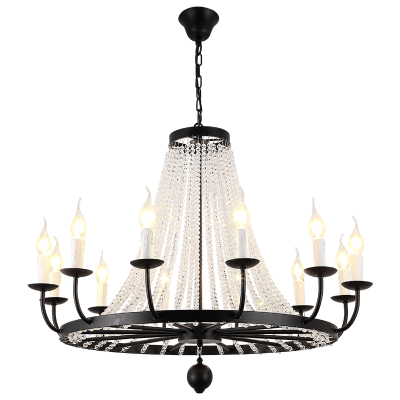 Vintage lamp living room cristal led pendant lights luxury American country popular black gold k9 crystal chandelier lighting