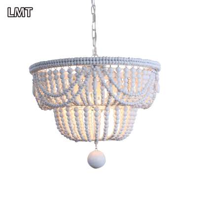 New arrival 2019 hot sales American villa pendant lamp wooden bird cage lighting large beaded chandelier wood