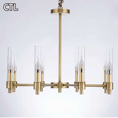 American simple style crystal chandelier k9 glass pendant light E14 lamp copper chandelier